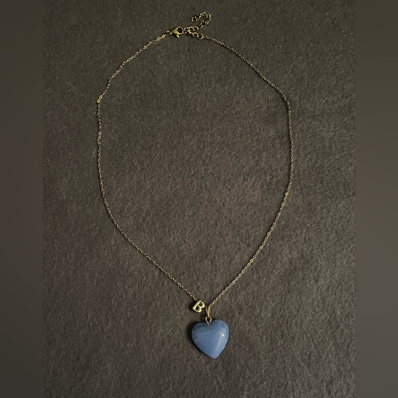 ✨$3 ✨Gold Chain Necklace with blue heart and “B” charms - Picture 2 of 7